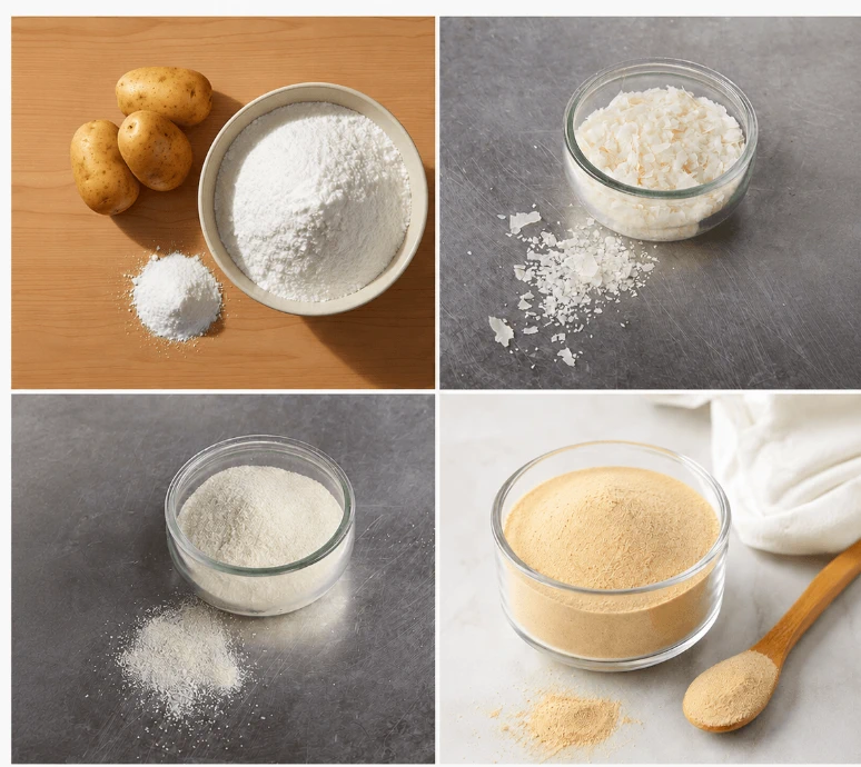 Potato flakes, potato granules, pregelatinized potato flour and potato starch samples
